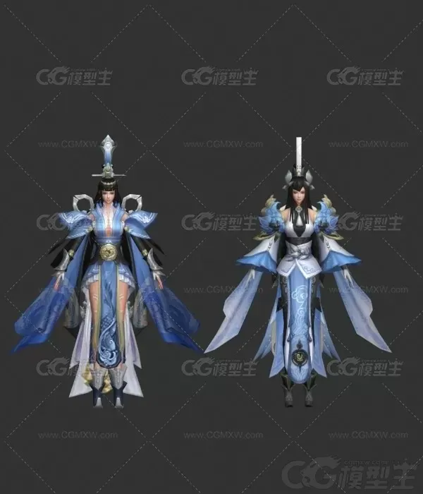 青山弟子集合 师兄妹 修仙弟子 古装弟子 青衣女侠3D游戏人物模型-5