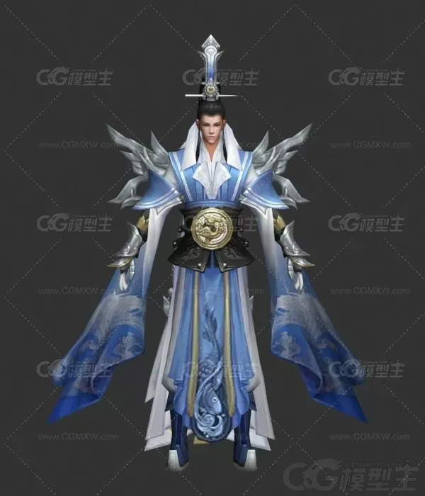 青山弟子集合 师兄妹 修仙弟子 古装弟子 青衣女侠3D游戏人物模型-6