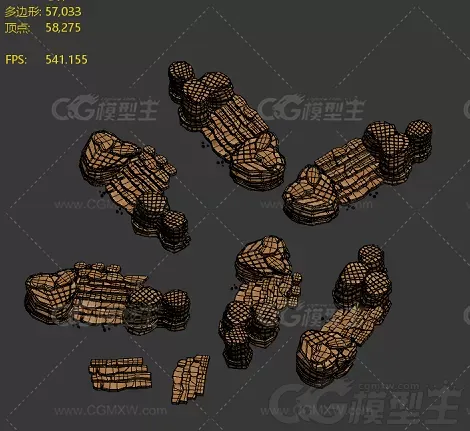 多纹理石头  山石片石 石头台阶 灵石 祭坛 3d模型-2