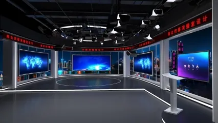 写实演播室施工效果图拉链灯演播灯精细模型