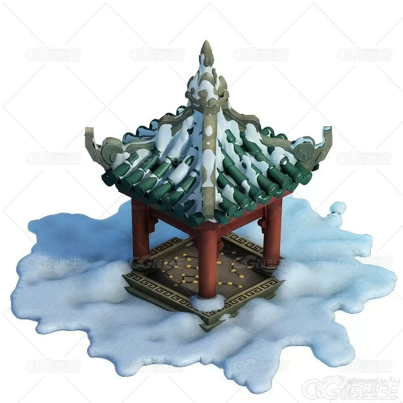 昆仑亭子 雪景美亭 雪中亭子 亭楼 赏雪亭 中国风建筑 古亭 3D模型-1