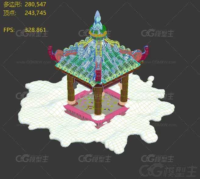 昆仑亭子 雪景美亭 雪中亭子 亭楼 赏雪亭 中国风建筑 古亭 3D模型-2