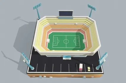 低面 城市体育馆C4D卡通体育场3D模型足球场风格化3Dlowpoly模型