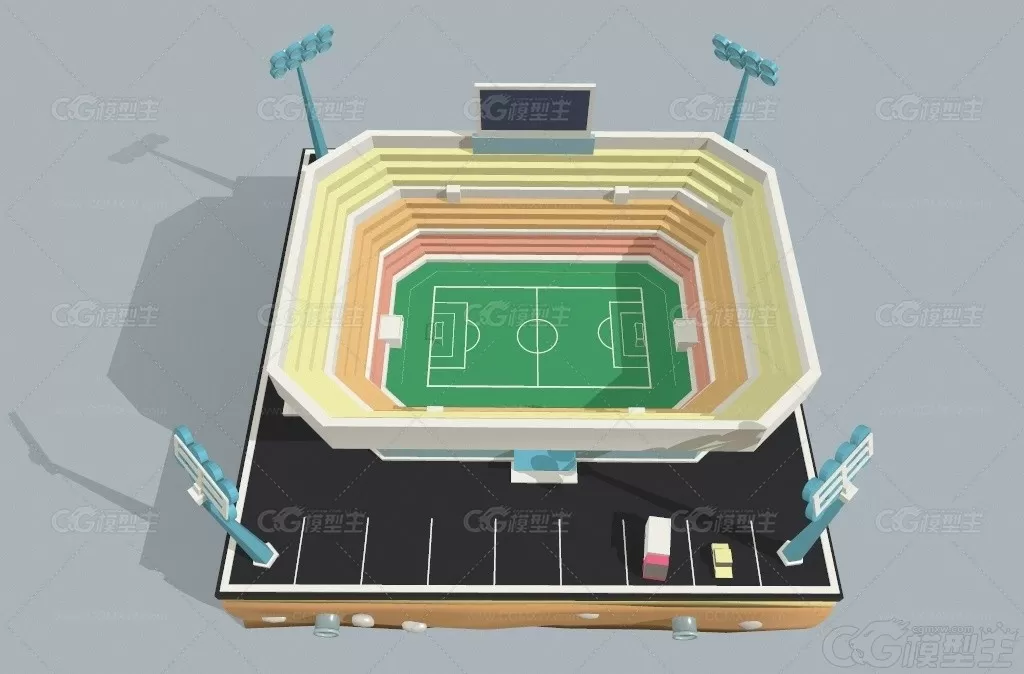 低面 城市体育馆C4D卡通体育场3D模型足球场风格化3Dlowpoly模型-1