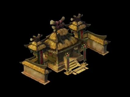 帮派建筑 茅草楼 茅草庐 阁楼 古代建筑 议政厅 古代木质房屋 场景