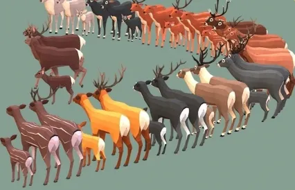 静态低面3D鹿群模型C4D卡通森林动物小麋鹿Blend格式风格化lowpoly模型