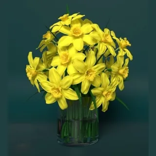 插花花瓶 水仙花 花瓶 水仙花油墨画3d模型