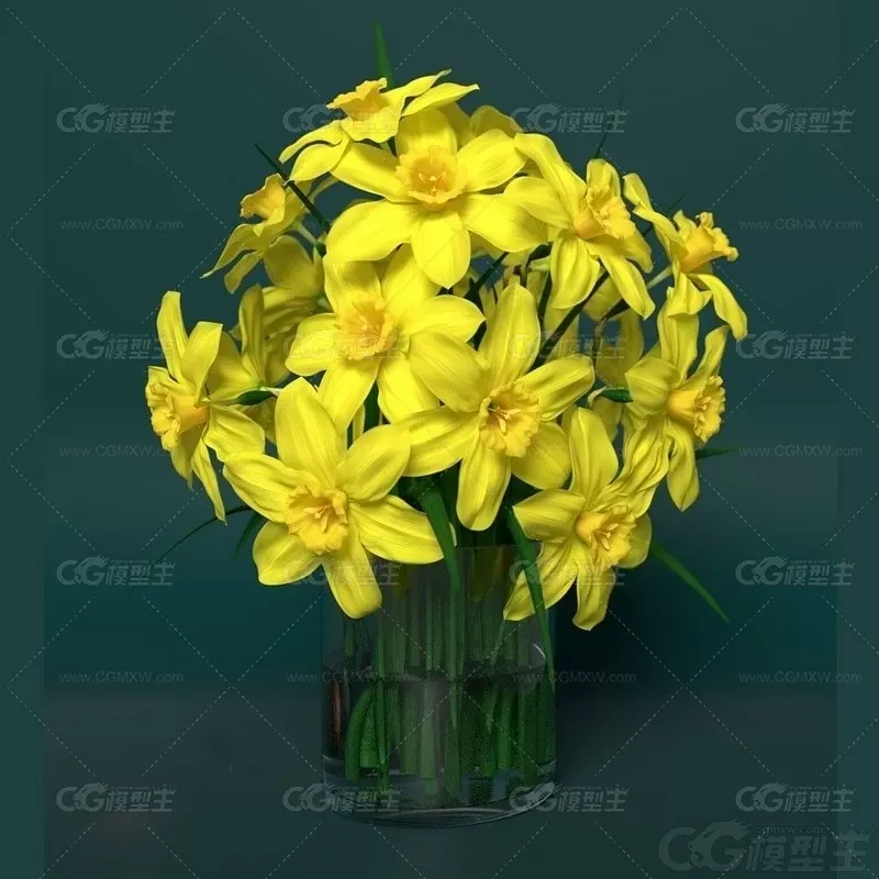 插花花瓶 水仙花 花瓶 水仙花油墨画3d模型-1