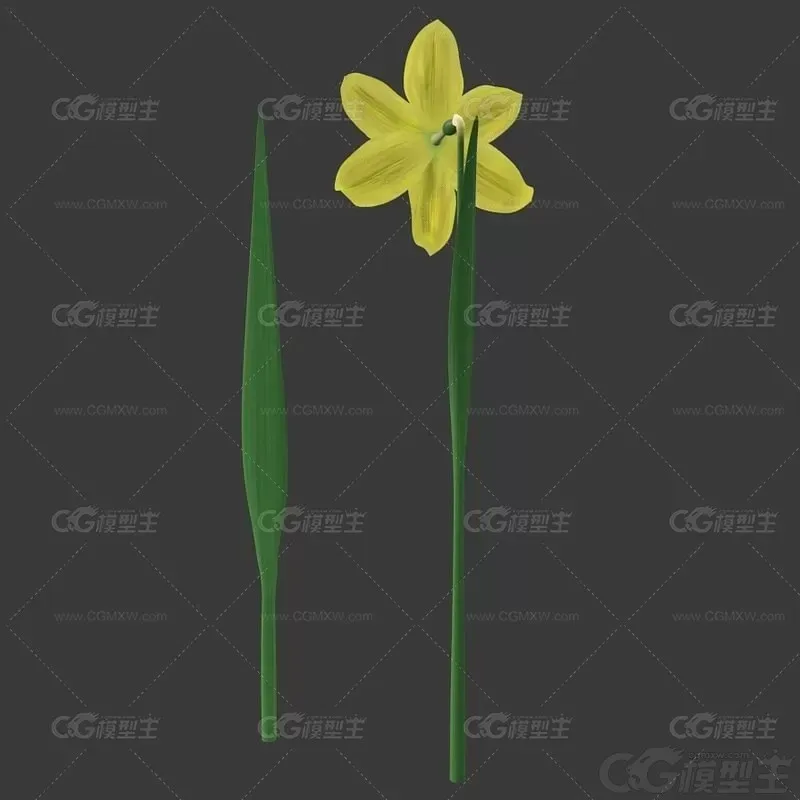 插花花瓶 水仙花 花瓶 水仙花油墨画3d模型-3