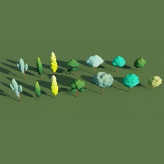 卡通 Q版 树木 植物 Lowpoly 简模 树木组合 低多边形 Cartoon