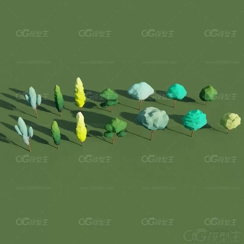 卡通 Q版 树木 植物 Lowpoly 简模 树木组合 低多边形 Cartoon-1