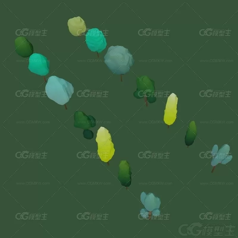 卡通 Q版 树木 植物 Lowpoly 简模 树木组合 低多边形 Cartoon-2