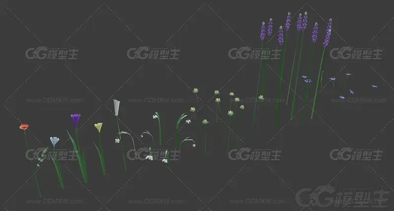 Low Poly 卡通低多边形 植物树木 野草野花 小花 小草3D模型-2