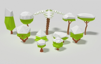 LowPoly 卡通低多边形雪树 松树 雪松 雪景3D模型