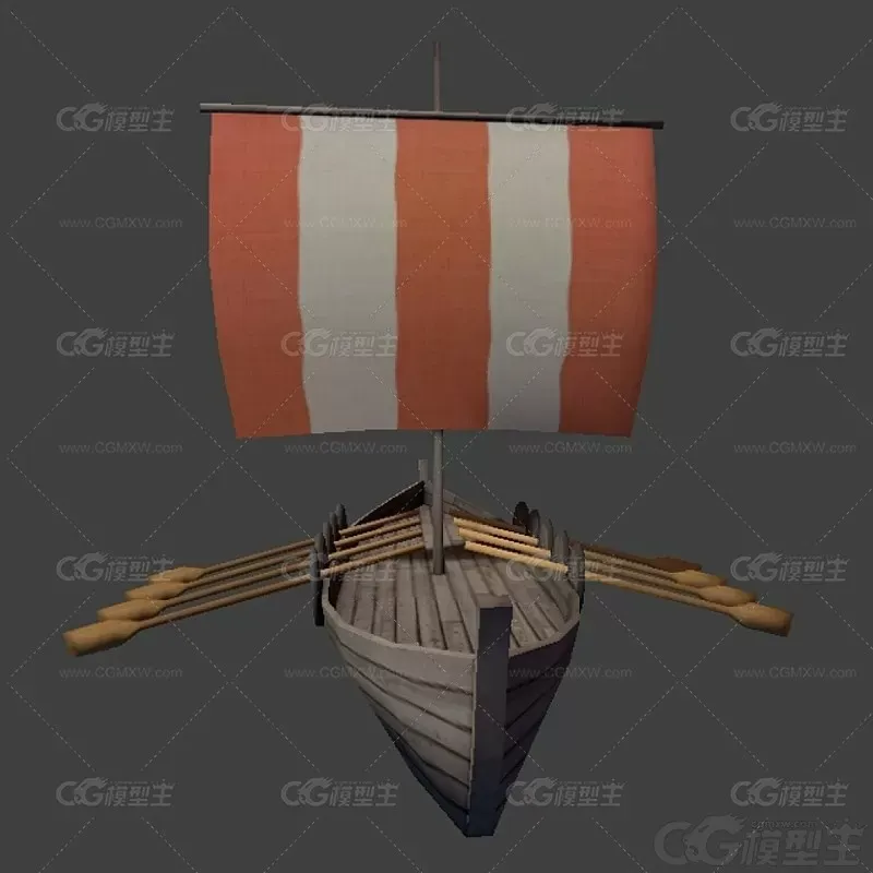 LowPoly 维京船 海盗船 木帆船 古代渔船 战船 3D模型-2