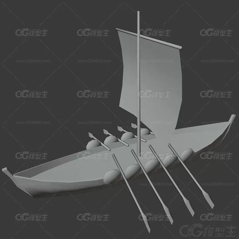 LowPoly 维京船 海盗船 木帆船 古代渔船 战船 3D模型-4
