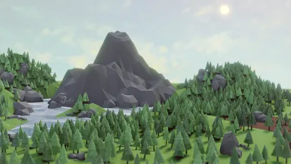 LowPoly山丘和湖泊山峰 森林 卡通3D模型