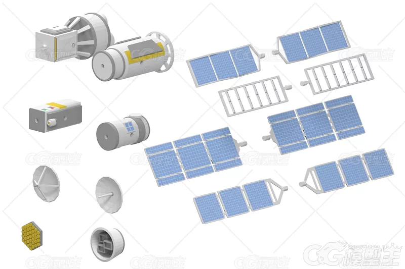 LowPoly地球卫星 空间站卫星 勘探卫星 通讯卫星 科幻卫星 航天卫星 卡通卫星3D模型-2