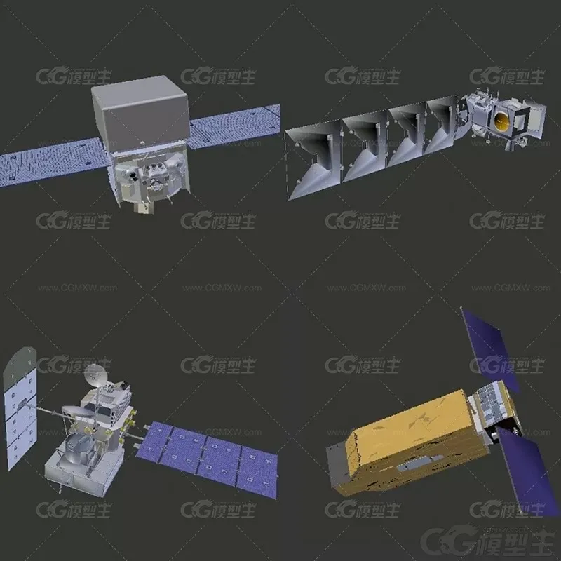 多边形 LOWPOLY 卡通 简模卫星和太空望远镜3D模型-3