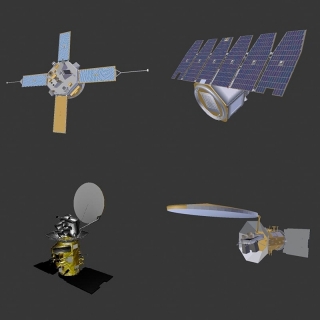 多边形 LOWPOLY 卡通 简模卫星和太空望远镜3D模型