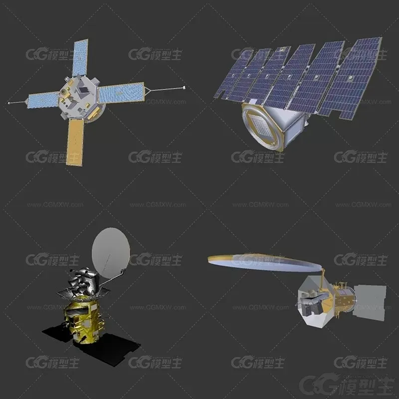 多边形 LOWPOLY 卡通 简模卫星和太空望远镜3D模型-1