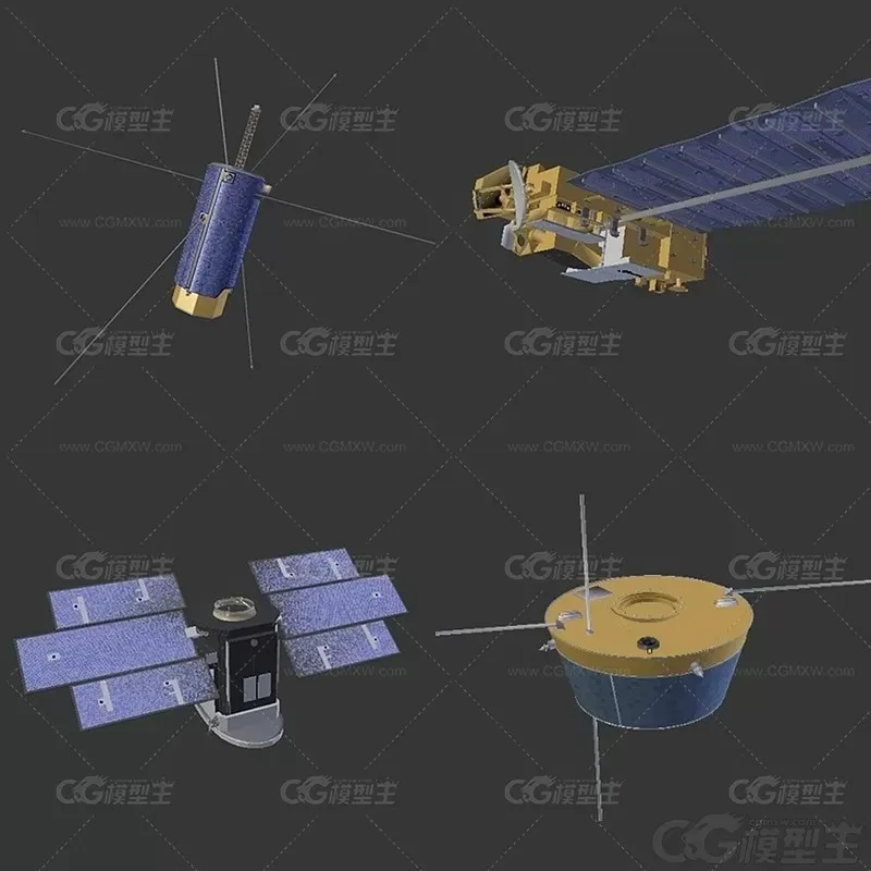 多边形 LOWPOLY 卡通 简模卫星和太空望远镜3D模型-2