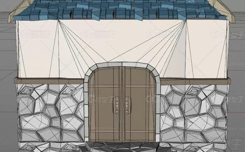 LOWPOLY低面 卡通建筑石屋模型C4D中世纪房子FBX酒馆OBJ屋顶mb瓦片3D模型-4