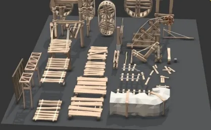 LOWPOLY低面 卡通地牢Blender中世纪游戏木器道具资产包3D卡通模型