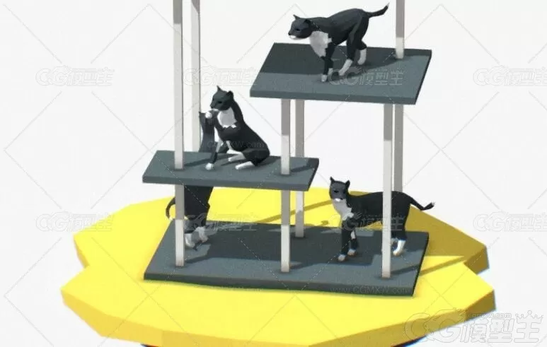 低面猫咪嬉闹3D场景模型C4D卡通小猫Blender可爱猫儿LOWPOLY卡通3D模型-2