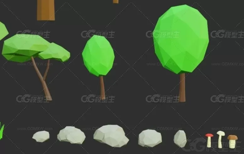 低面风树木合集Blender卡通植物小草蘑菇C4D岩石杉树桦树灌木LOWPOLY卡通3D模型-4