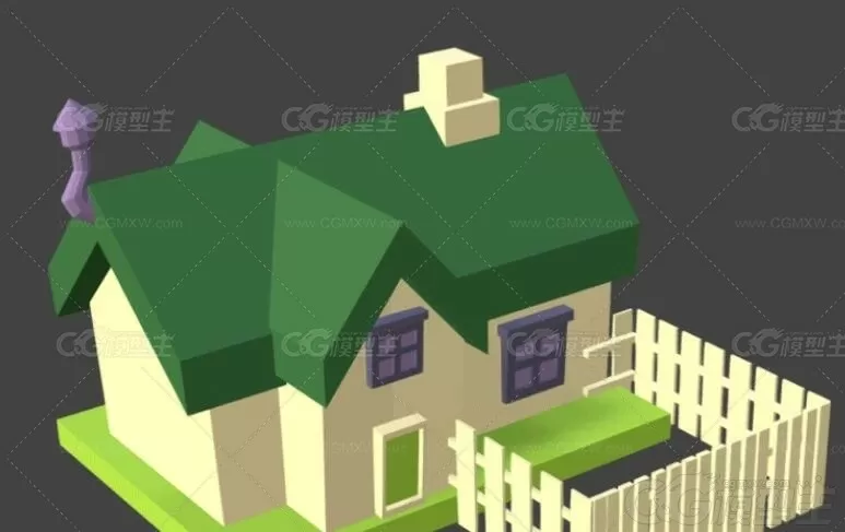 低面LOWPOLY风格Blend卡通建筑包C4D房子民房住宅LOWPOLY卡通3D模型-3