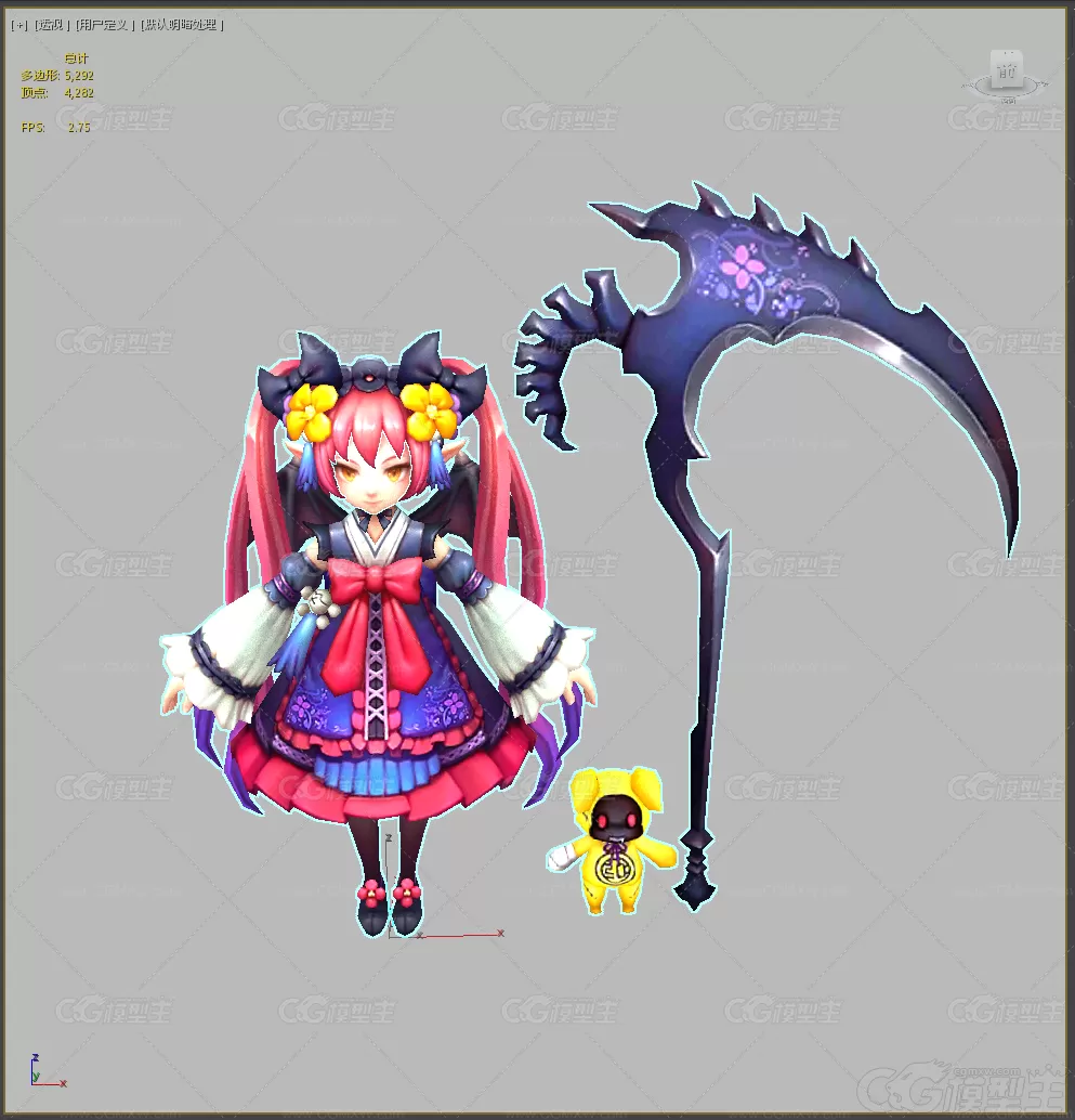 Q版死神少女 死神镰刀 恶魔少女 小魔仙 小仙女 小妖女小萝莉3d模型-2