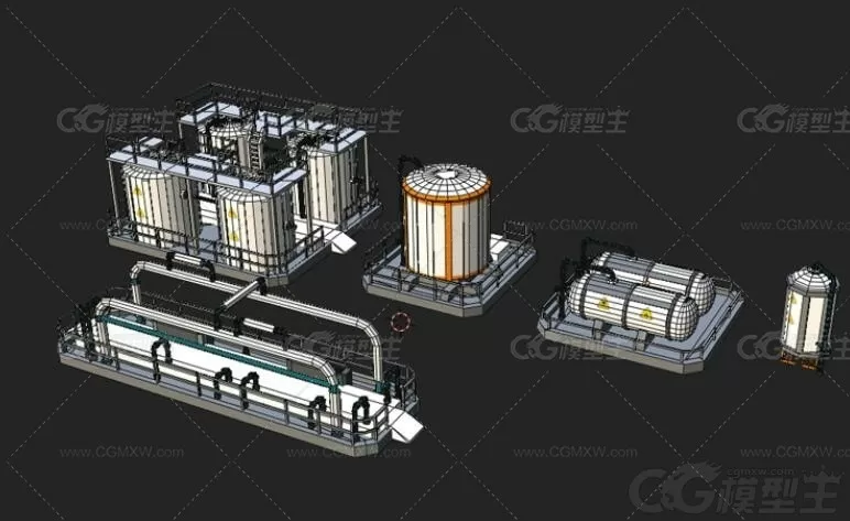 低面3D工业油罐模型Blend卡通工厂管道C4D储存罐水池LOWPOLY卡通3D模型-3