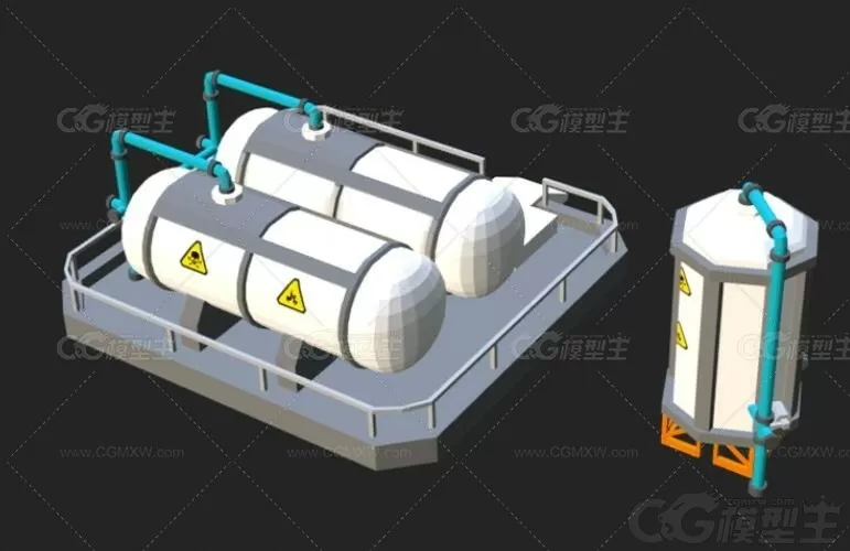 低面3D工业油罐模型Blend卡通工厂管道C4D储存罐水池LOWPOLY卡通3D模型-2