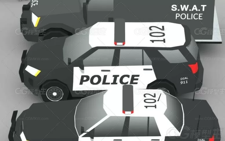 低面警车3D模型C4D安防警察车Blender路障警示FBX三维设计素材LOWPOLY卡通3D模型-2