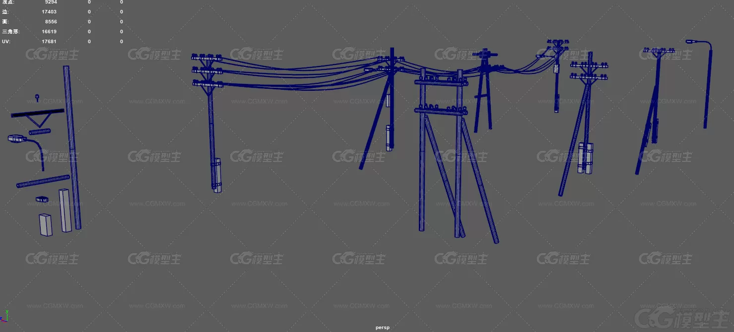 电线杆 废弃路灯组合 老旧路灯 木质电线杆 旧电线杆 场景部件 高压电线 破旧电线杆...-13
