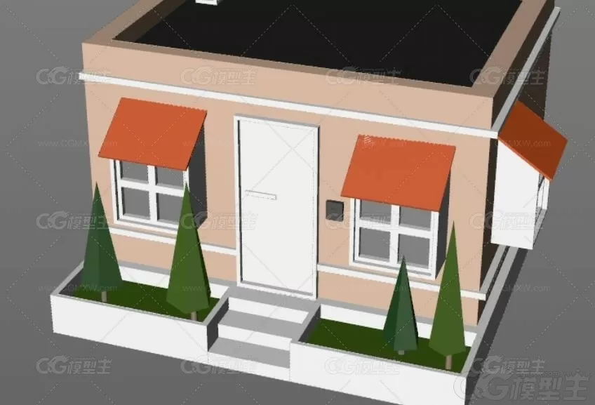 低面卡通建筑楼房3D模型C4D民房住宅商店LOWPOLY卡通3D模型-3