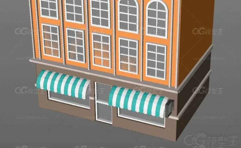 低面卡通建筑楼房3D模型C4D民房住宅商店LOWPOLY卡通3D模型-4