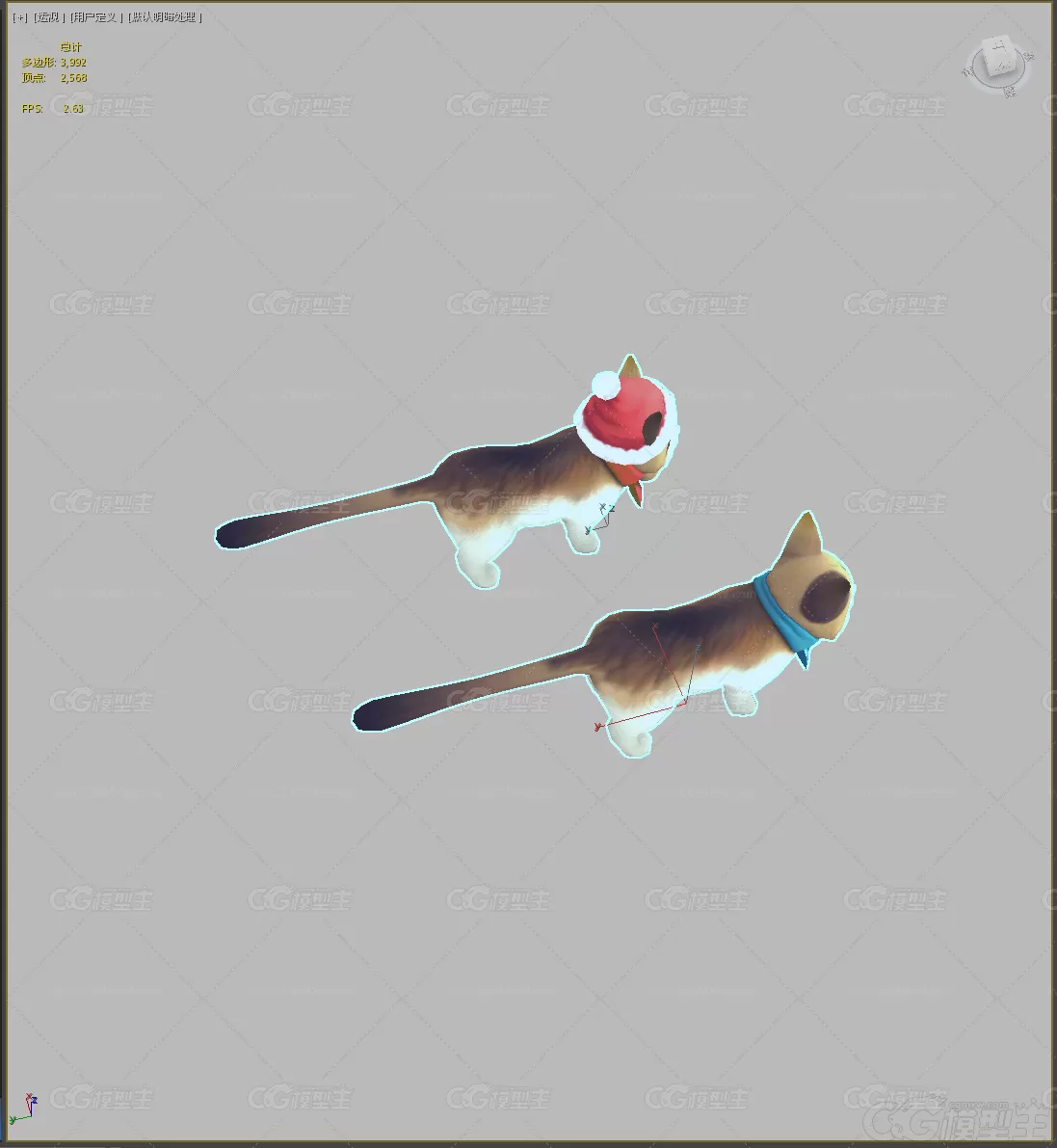 Q版可爱小猫 猫咪 小花猫 圣诞猫3D模型-2