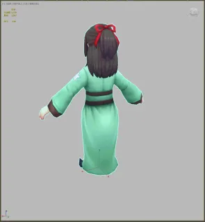 Q版古代女仆 女佣人 女妇人 古装女子 村妇 村民 妇女 绿衣女子3D模型