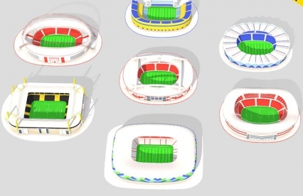 LOWPOLY足球场C4D卡通体育场MAX室内体育场馆3D建模设计素材