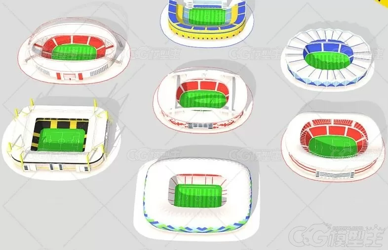 LOWPOLY足球场C4D卡通体育场MAX室内体育场馆3D建模设计素材-1