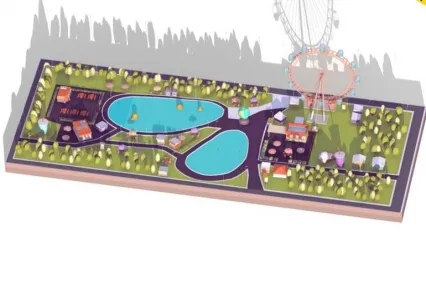 3D低面卡通公园乐园模型C4D游乐场场景FBX摩天轮商店Lowpoly卡通3D模型