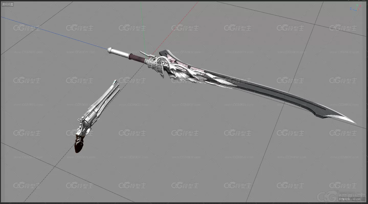 左轮手枪 银色手枪 刀剑 游戏3d模型武器-3