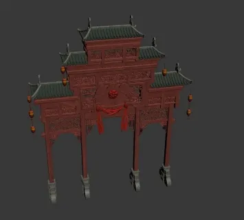 主建筑  牌坊  门楼 牌楼 中国风古建筑3D模型