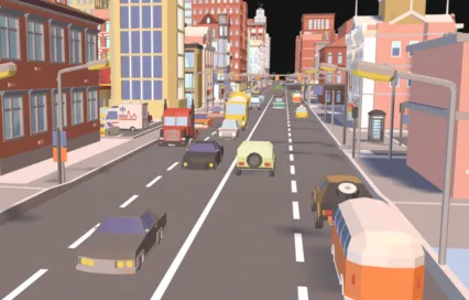 低面布鲁克林城市3D场景C4D摩天大楼民房建筑街道Lowpoly卡通3D模型