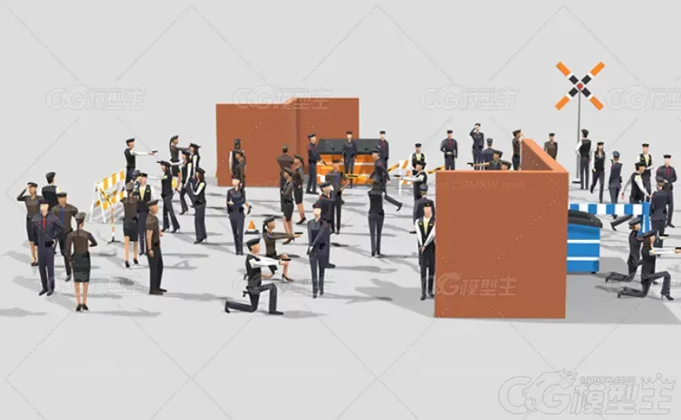 低面LOWPOLY风格警察人物包C4D街道交通路障-2