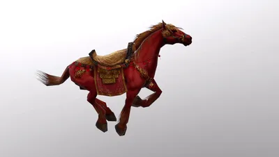 次世代宝马 赤兔马 坐骑 棕马 红马跑跳走 骑宠 仙剑千里马坐骑带骨骼动画3D模型-1