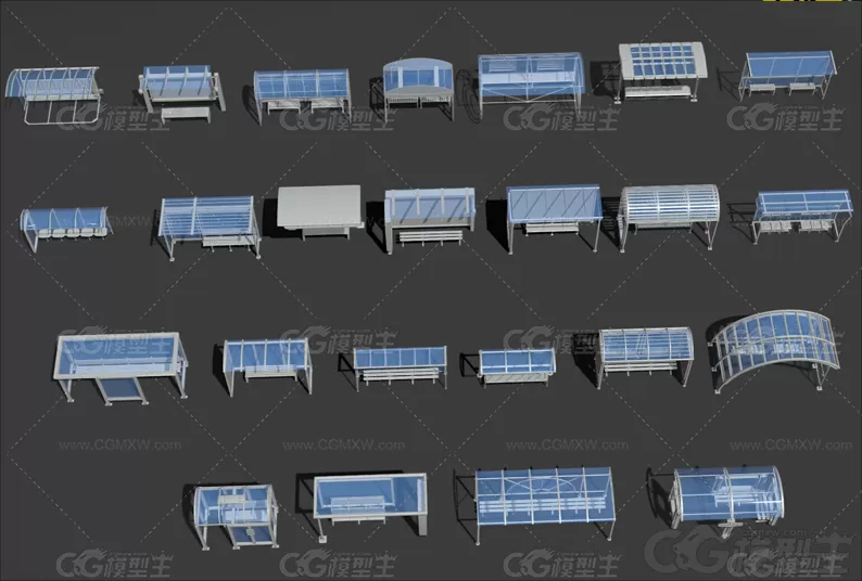 24款 卡通公交车站Blend巴士站台交通街道资产Lowpoly卡通3D模型-1