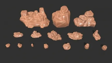 手绘风格岩石模型Blender卡通Q版低面石头Lowpoly卡通3D模型